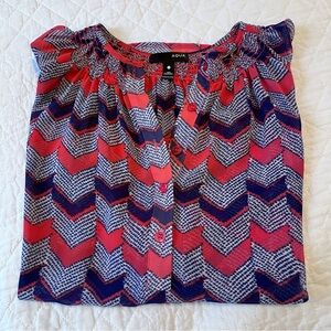 AQUA Chevron Print Blouse w/Smocked Neckline Semi-Sheer 3/4 Sleeve Women’s Top S